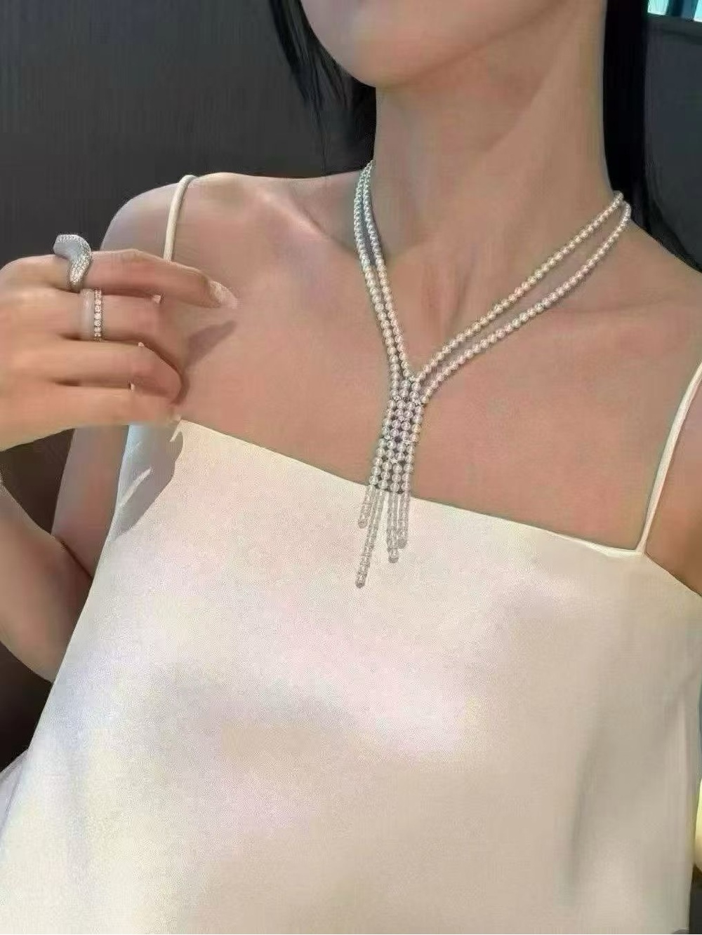 26X505 Handmade High Quality Freshwater Baby Pearl Double String Necklace 16+2”